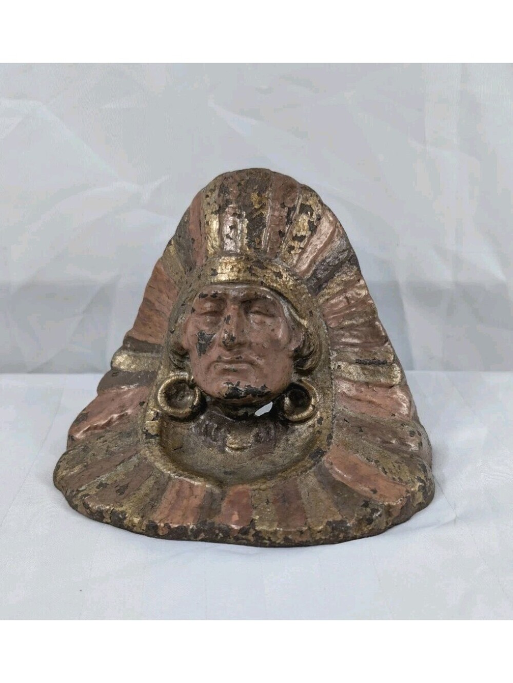 ANTIQUE CAST IRON NATIVE AMERICAN CHIEF DOORSTOP H.L. JUDD STYLE PAINTED HEAVY